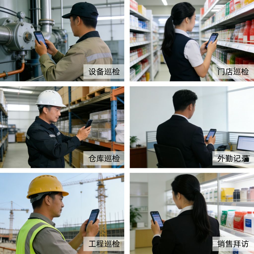 工作拍照记录场景：巡检 外勤 门店 仓库示例
