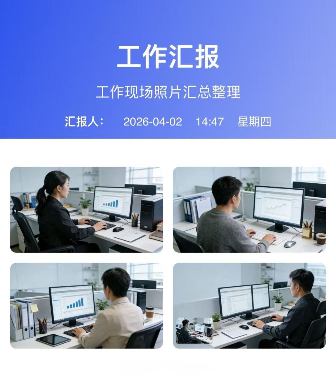 水印相机多张工作照片拼图生成工作汇报图片示例