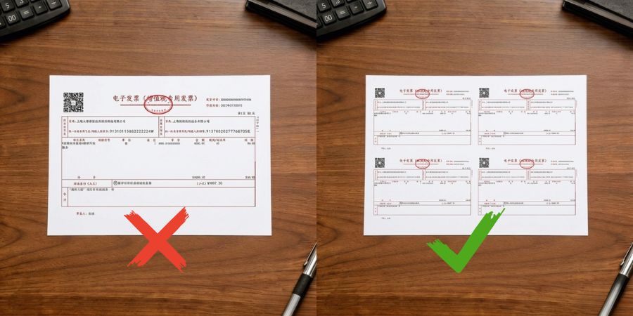 发票排版错误与正确对比 清晰度与规范差异